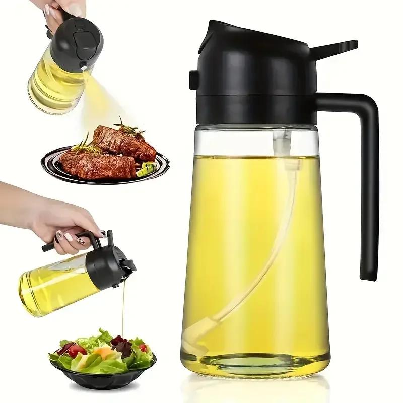 2in1 Oil Sprayer Glass Bottle for Cooking Anti-leakage Olive Oil Storage Bottle for BBQ Air Fryer Salad Steak Kitchen Supplies