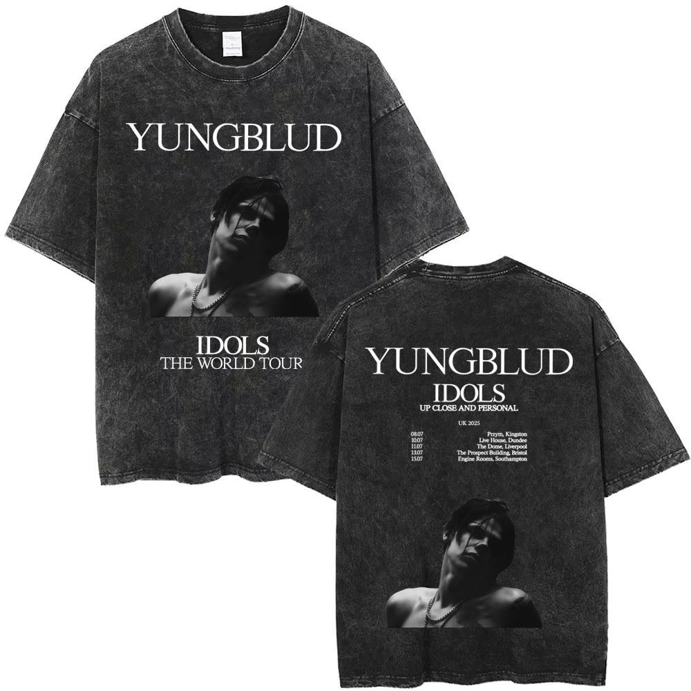 Women Washed Vintage Yungblud Skeleton Graphics T-Shirt Women Alternative Rock Oversized T Shirt Short Sleeve Streetwear