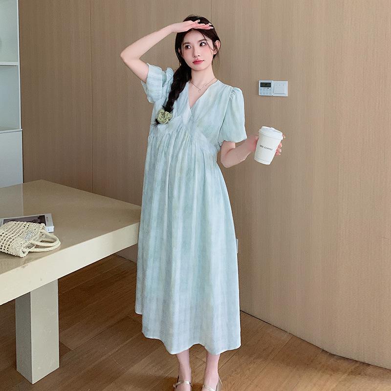 2026 Summer Korean V-Neck Maternity Dress M