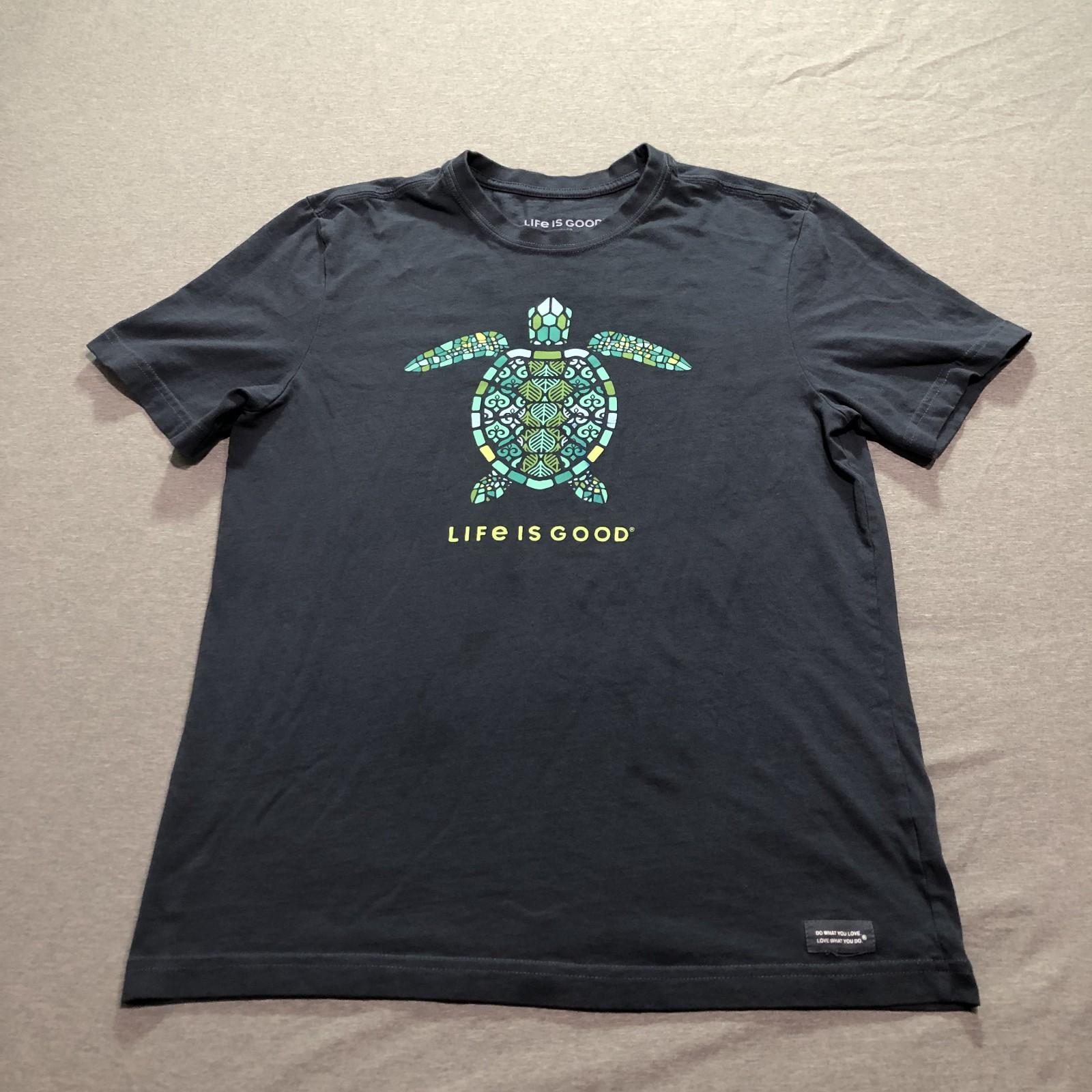 Life Is Good T Shirt Men s S Graphic Print Abstract Turtle Crusher Blue Tee L