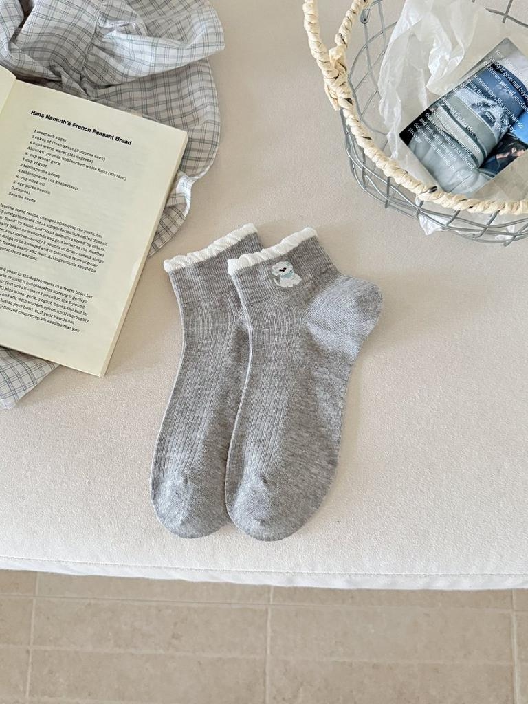 Spring and Summer Children's Thin Style Breathable Cartoon Embroidery Short Tube Socks - Cotton Cute Embroidery Socks