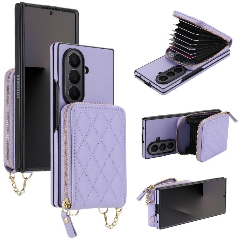 For Samsung Galaxy Z Fold 8 Ultra 7 6 5 Long Lanayrd Leather Zip Wallet Multi Card Phone Case Crossbody Flip Purse Holder Cover