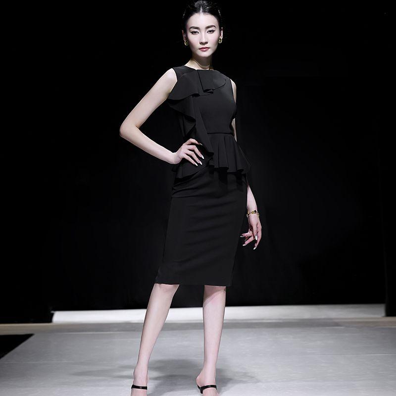 

Women s Show Slim-Fit Air Layer Sleeveless Black Dress Black S (spot goods)