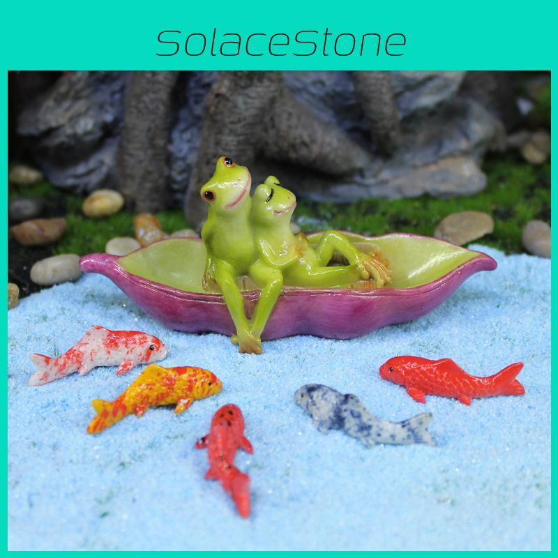 Frog Resin Couple Sitting On A Pea Boat And Vibrant Koi For Balcony Decor