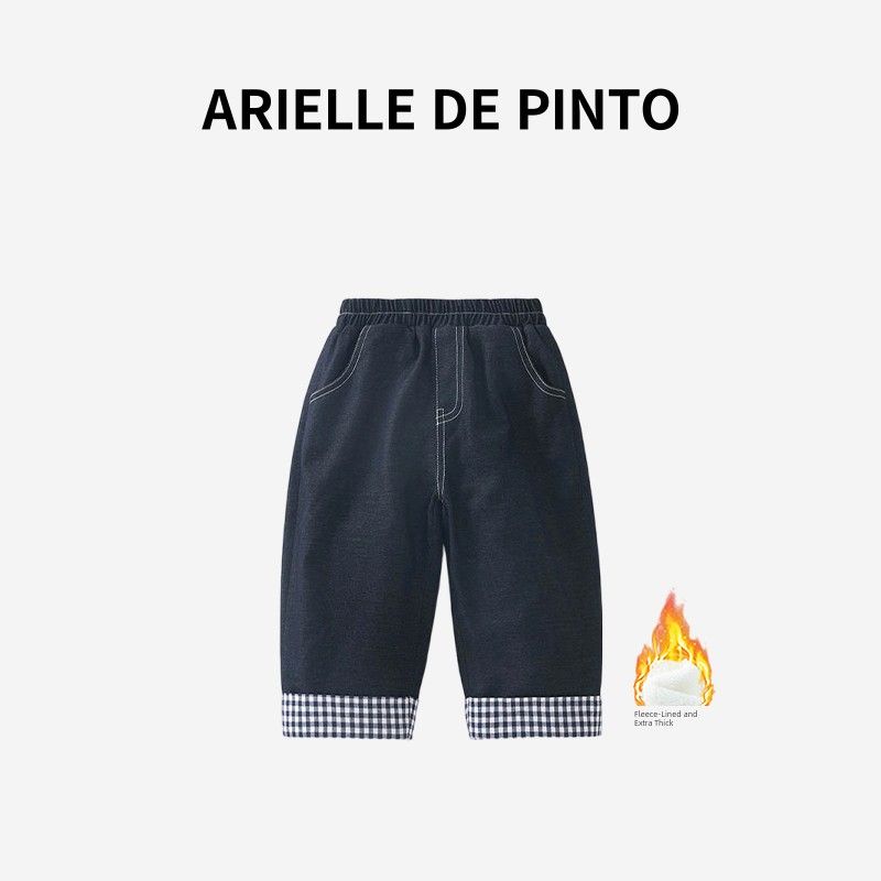 French Arielle De Pinto Baby Pants Korean Style Children's Casual Pants Fleece-Lined Girls' Pants Autumn and Winter
