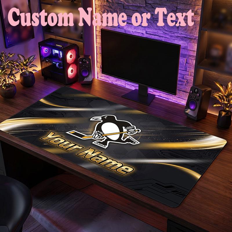 Pittsburgh Penguins Customized Name Text Mouse Pad, Large Desk Mouse Mat Personalized Home Office Present
