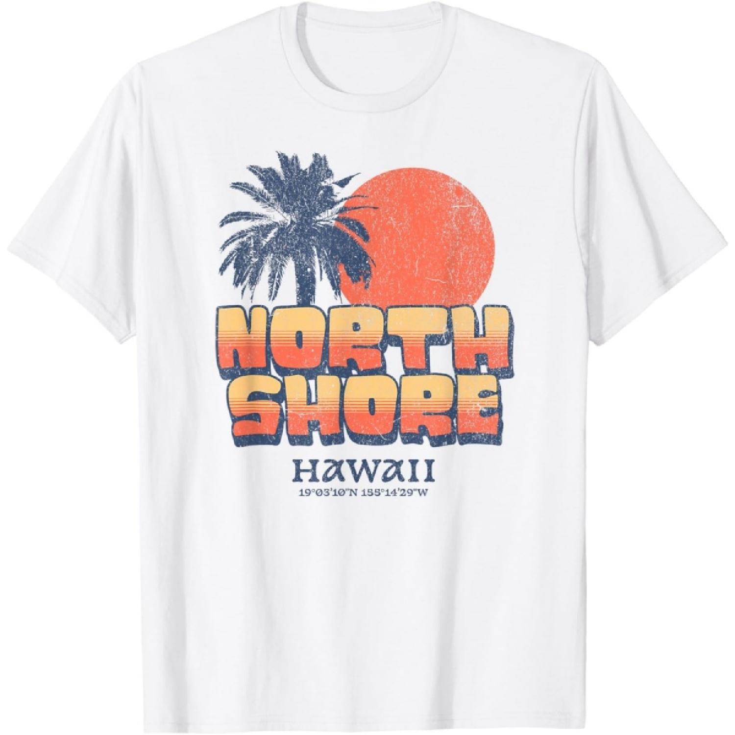 

North Shore Hawaii Retro Sunset Palm Tree Hawaiian Beach T-Shirt XXXXXL білий