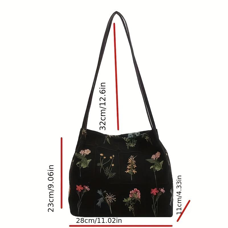 Timeless Embroidered Flower Shoulder Bag - Fashionable Bucket Style for Women - Stylish Aesthetic Tote with Handcrafted Embroidery