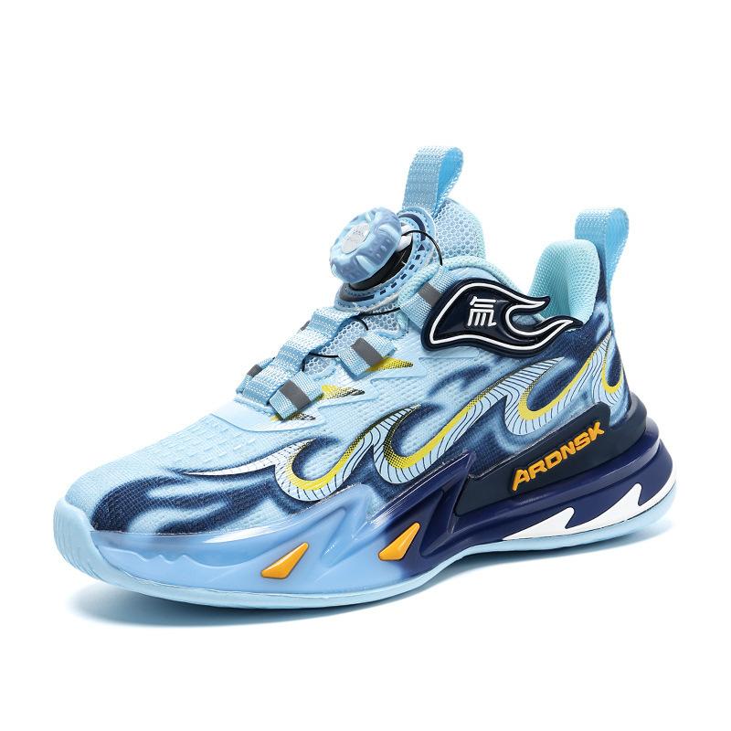 Boys Shoes Autumn and Winter 2025 New Children's Basketball Shoes Rotating Buckle Middle Older Boys Soft-soled Air Cushion Running Shoes