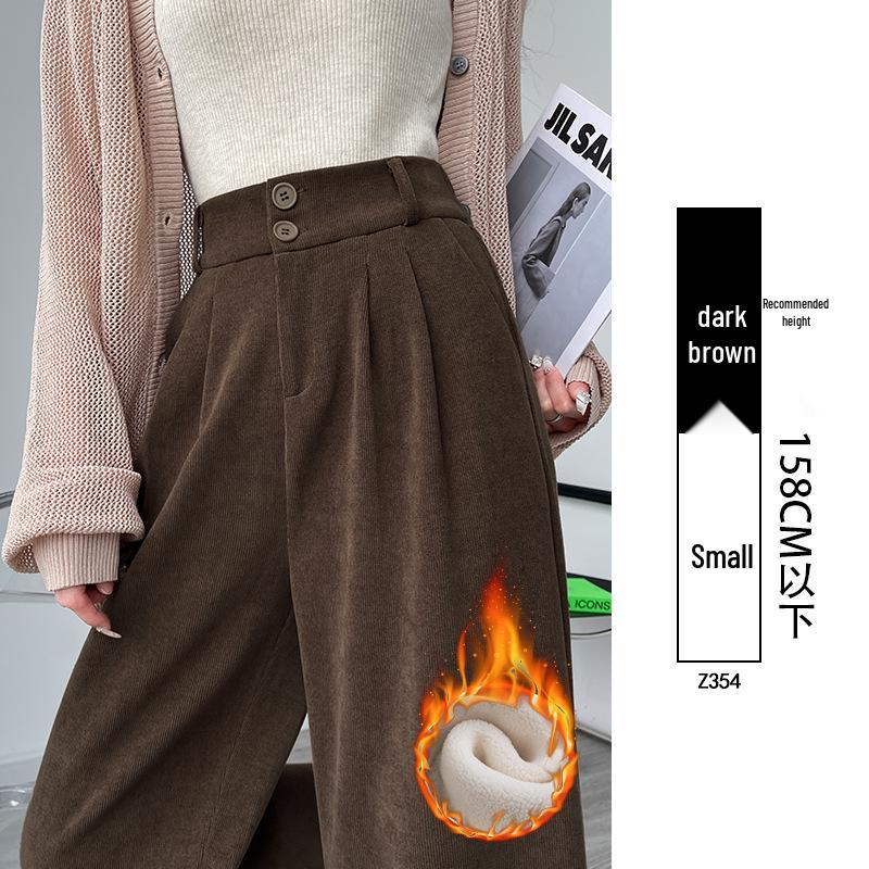Women's Fleece-Lined Chenille Wide-Leg Pants: Tall, Draped, Casual Style for Spring & Autumn 2025