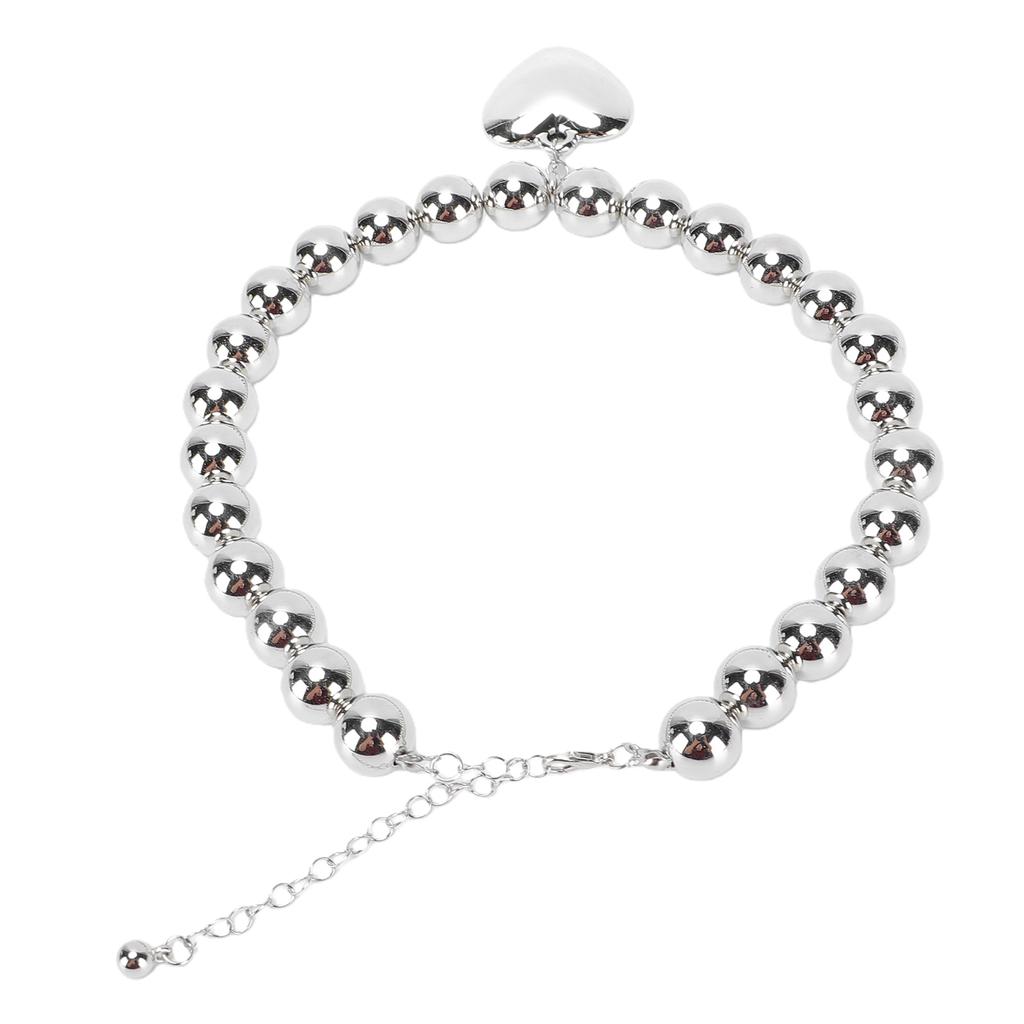 Chunky Heart Pendant Collar Necklace Thick Bold Ball Necklace for Party Anniversary Daily Wear Silver