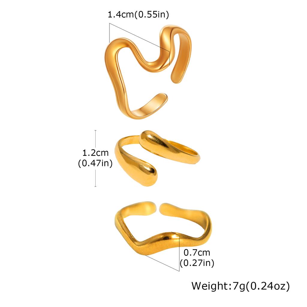 Minimalist Geometric Stainless Steel Ring for Women Wavy Water Drop Rings Gold Plated Daily Jewelry Gift