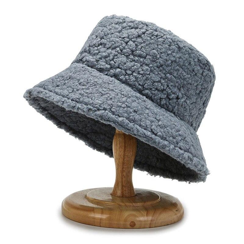 Unisex Harajuku Bucket Hat Solid Men Fishing Fisherman Hat Autumn Winter Lamb Wool Outdoor Warm Panama Cap For Women