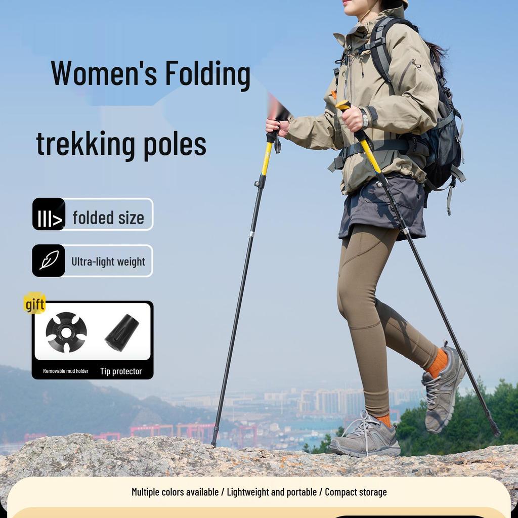 Women's Ultra-light Carbon Fiber Trekking Poles - Professional Folding Hiking Gear