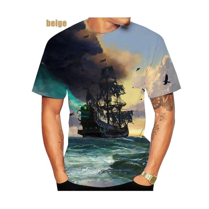 Summer Hot Sale Fashion Personality Funny Short Sleeved Pirate Ship Men's 3D Printed T-shirt Casual Street Shirt