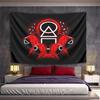 Landscape Wall Tapestry Squid Game Red Guards Symbols, Black Red, Wide Wall Decor for Adult Gamer Dorm Man Cave Gift
