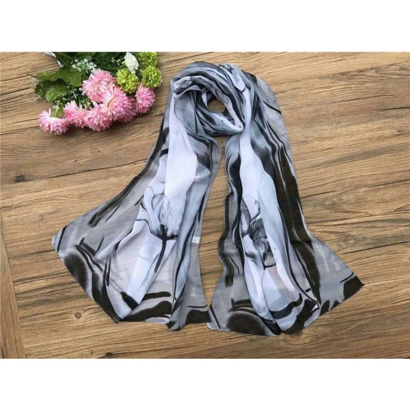 Spring and Summer Women's Chiffon Printed Scarf Sun Protection Thin Silk Scarf Shawl Beach Butterfly Scarf