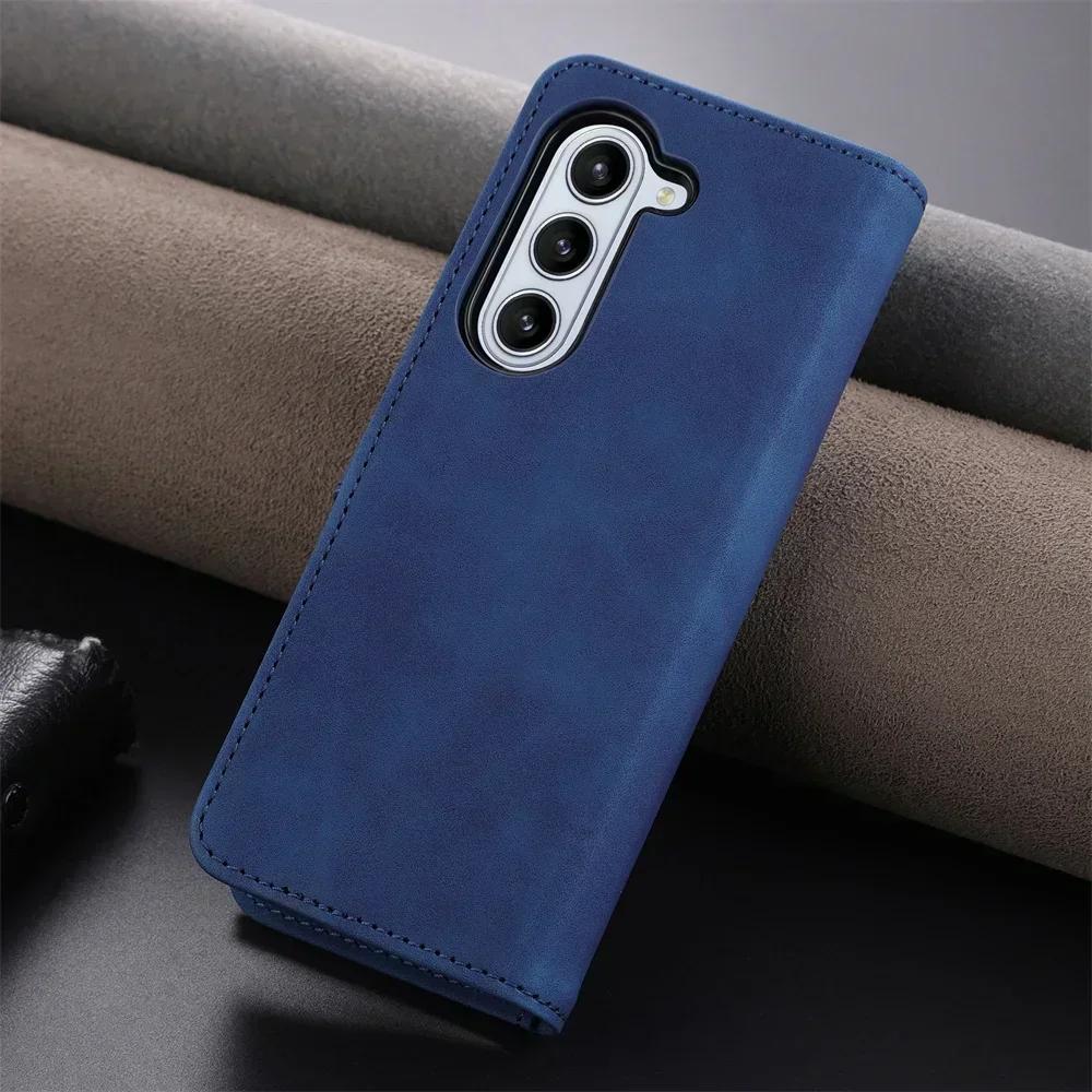 Fashion Business Sle Bla Flip Skin Feel Leather Phone Case for Samsung Galaxy Z Fold 7 6 5 4 3 Bracket Wallet Shockproof Cover