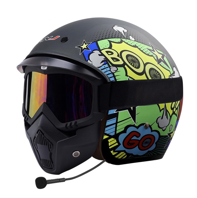 HNJ Harley Retro Electric Car Helmet Battery Men's Women's Half