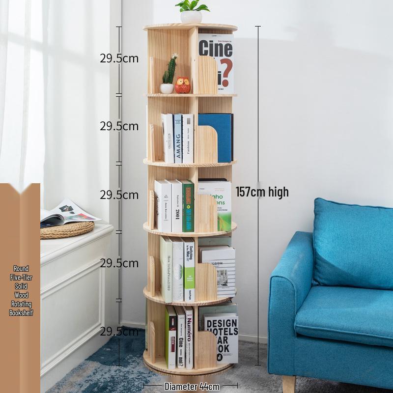 360° Rotating Children's Bookshelf: Floor-Standing, Desktop Pine Wood Storage Rack