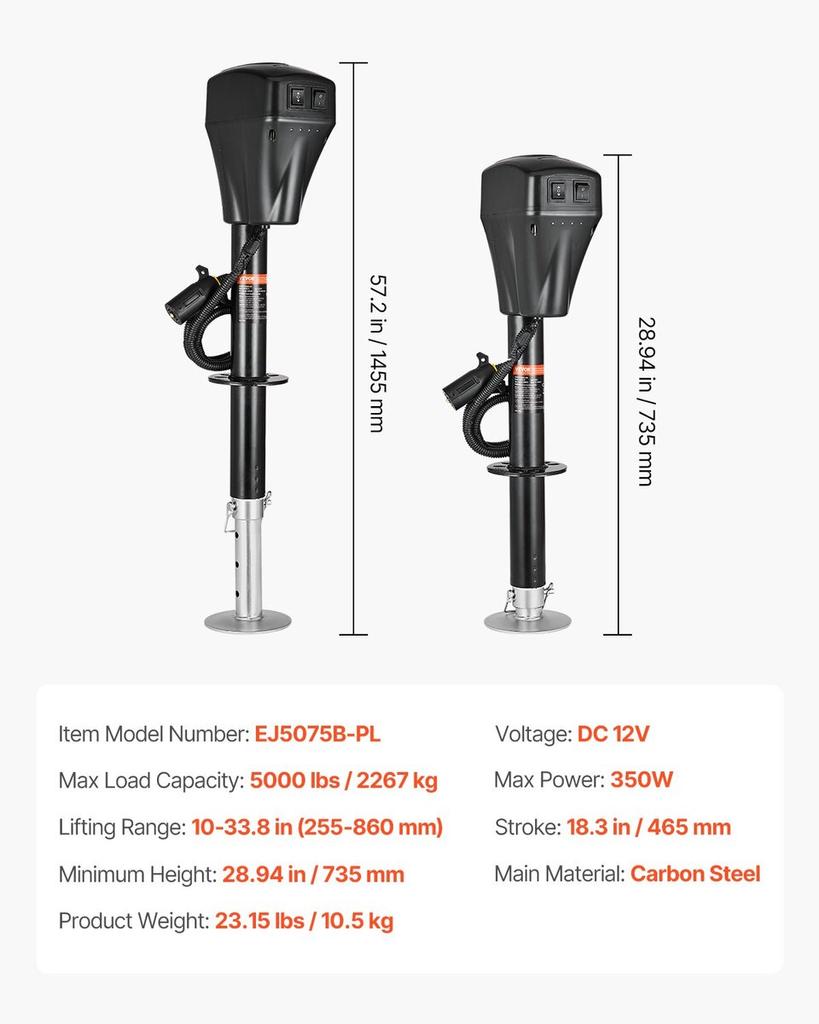 Carrello di traino elettrico 5000 libbre Jack a timone motorizzato per rimorchio RV e camper