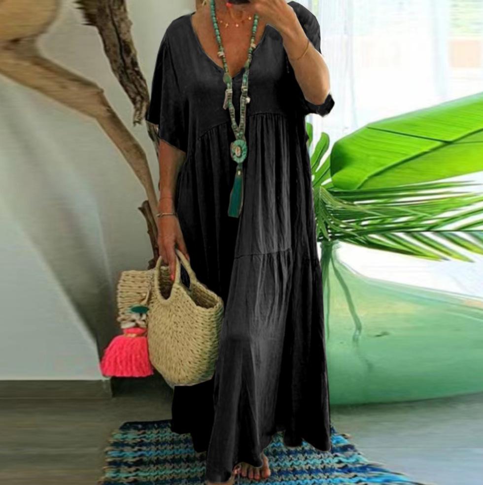 New V-Neck Irregular Multicolor Long Swing Dress - Available in Multiple Sizes