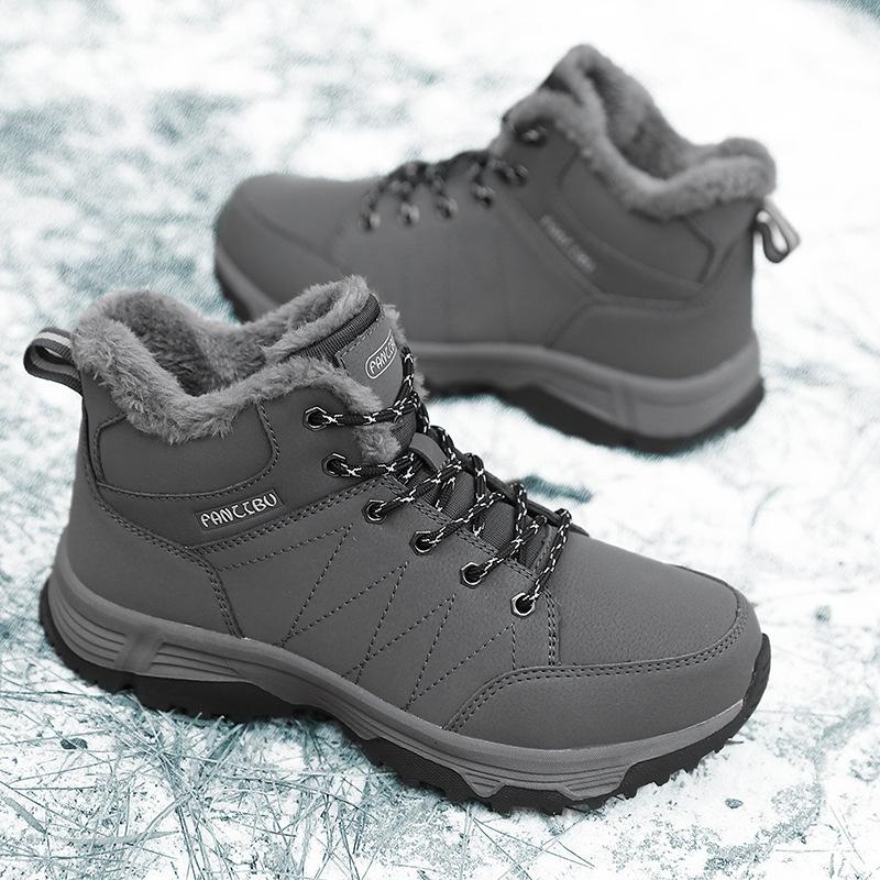 Men's Winter Sports Outdoor Snow Boots Fleece Thermal Cotton Shoes Windproof Lace-up Wear-resistant Outdoor Hiking Shoes Men