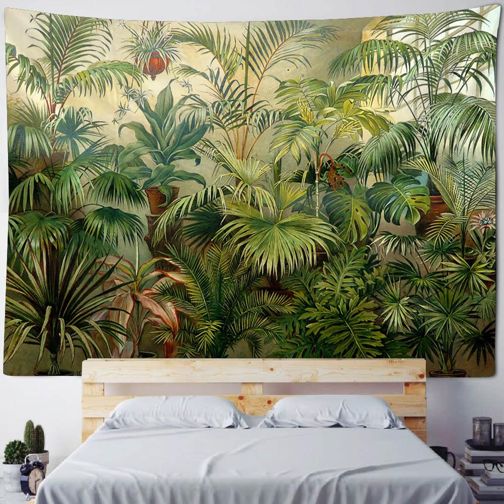 Bohemian Style Tapestry, Tropical Plant Art Wall Hanging, Psychedelic Home Background Decoration, Available In Various Sizes