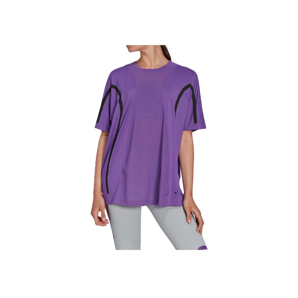 adidas Stella McCartney Color Block Loose Fit Round Neck Short Sleeve T-Shirt Women Tops Bright-Purple White HH7220