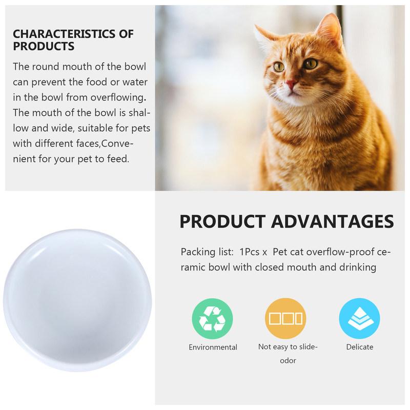 Anti-Overflow Cat Food Bowl Ceramic Pet Feeder Round Mouth Design Prevents Whisker Fatigue Heavy Duty Non-Slip for Cats