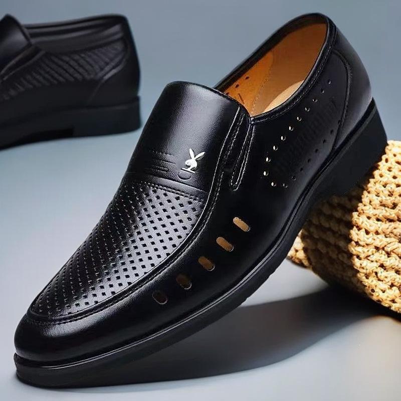 

Мужская универсальная корейская версия весенне-летней новой кожаной обуви, британская мода, модная мужская обувь, деловая обувь, повседневная обувь с полой подошвой 42 чёрный