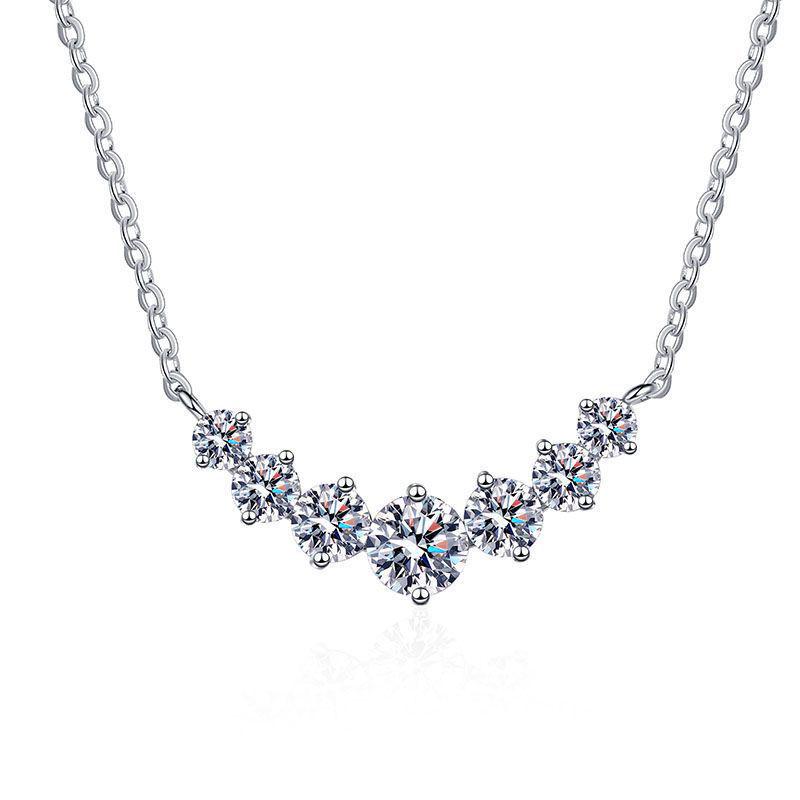 S925 Sterling Silver Moissanite Smile Necklace with Seven Princess Pendants, 2.8 Carat, D Color Clavicle Chain