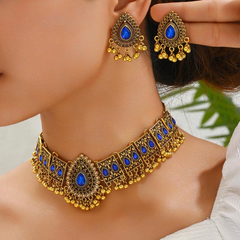 Vintage Dubai Indian Tassel Beads Pendant Jewelry Sets for Women Colorful Crystal Necklace Earrings African Jewelry Set
