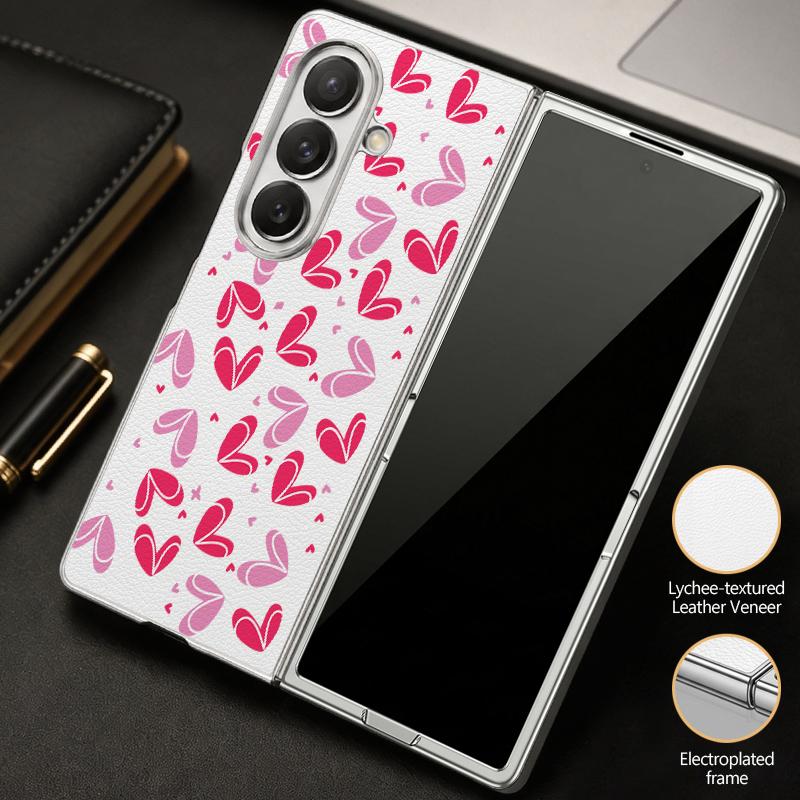 INS Heart Sticker Collage Case For Samsung Z Fold 8 Ultra 7 6 5 Luxury Plating Leather Skin Hard Phone Cover For Galaxy Z Fold8 Fold7 Fold6