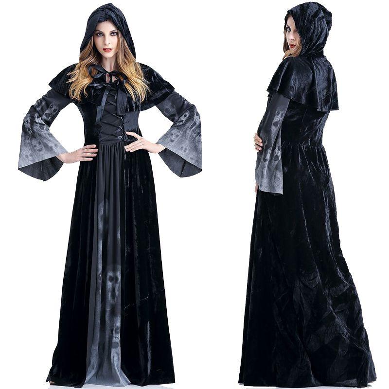 Enchanting Women's Wicked Queen Gothic Witch Costume With Elegant Long Bell Sleeves