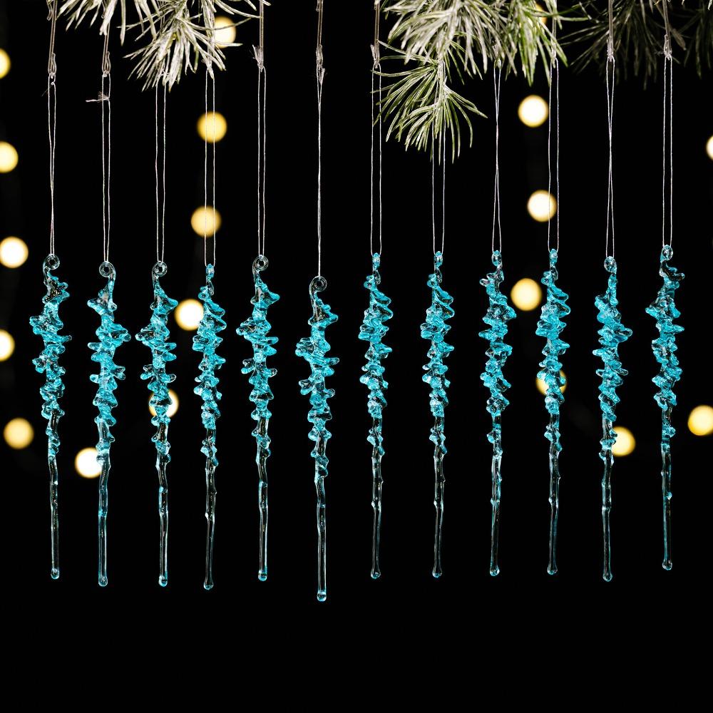 12Pcs Snow Beads Star Drop Ornaments Acrylic Xmas Tree Embellishment  for Christmas