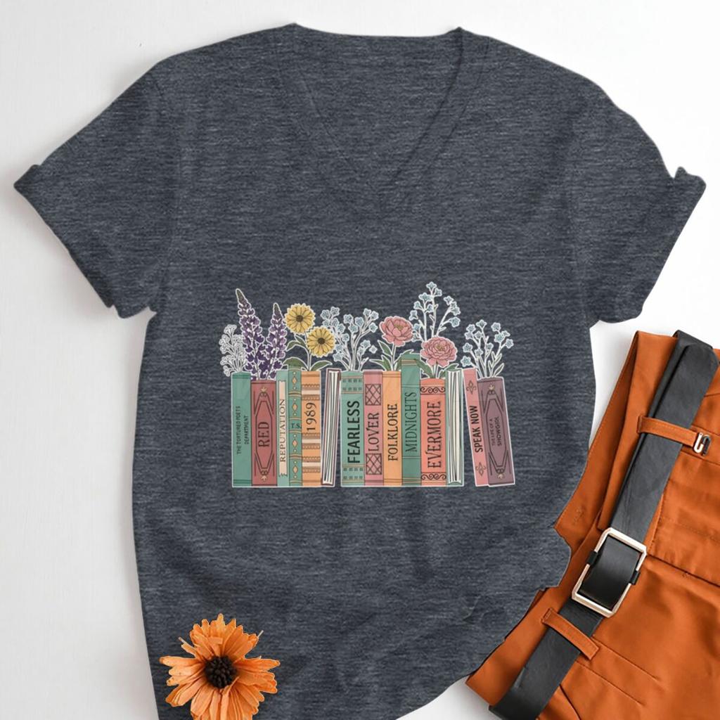 Women Tshirts Book Flowers Country Music Lover Shirt Vneck Short Sleeve Tee FeUnisex Book Lover Gifts Fashion Casual Tee Shirt
