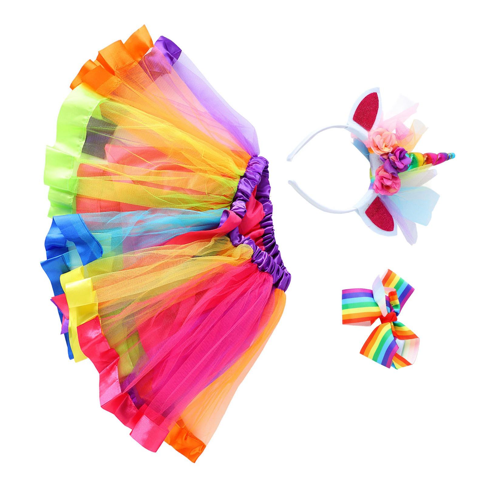 

Children Colorful Skirt Cute Cartoon Costume Set Girl Ballet Skirt with Hair Clip Headband Colorful Free Size