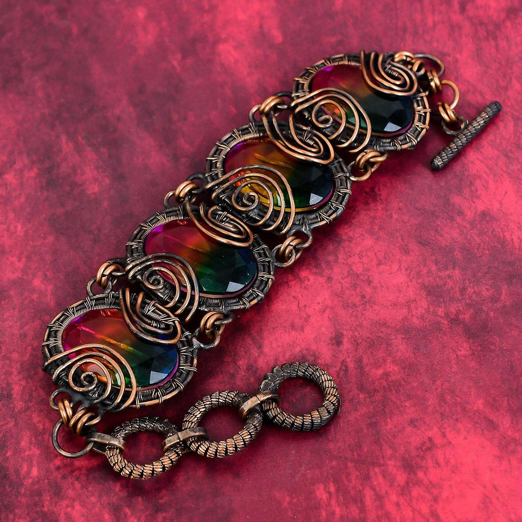 Faceted multi tourmaline bracelet copper wire wrapped bracelet adjustable chain bracelet gemstone jewelry for gifts handmade copper jewelry