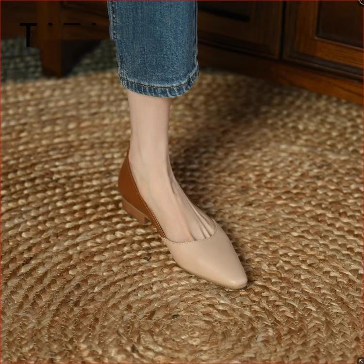 French Spring and Summer 2025 New Retro Pointed Head Light Mouth Flat Bottom Color Matching Versatile Low Heel Muller Shoes Single Shoes Women's Shoes