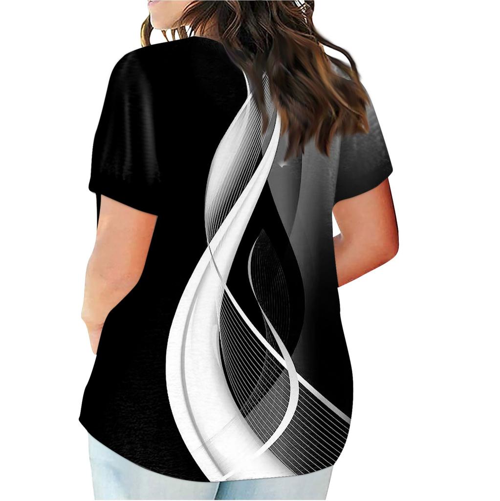 Fashion Plus Size Women's Casual Short Sleeve Round Neck Print T-shirt With Pockets