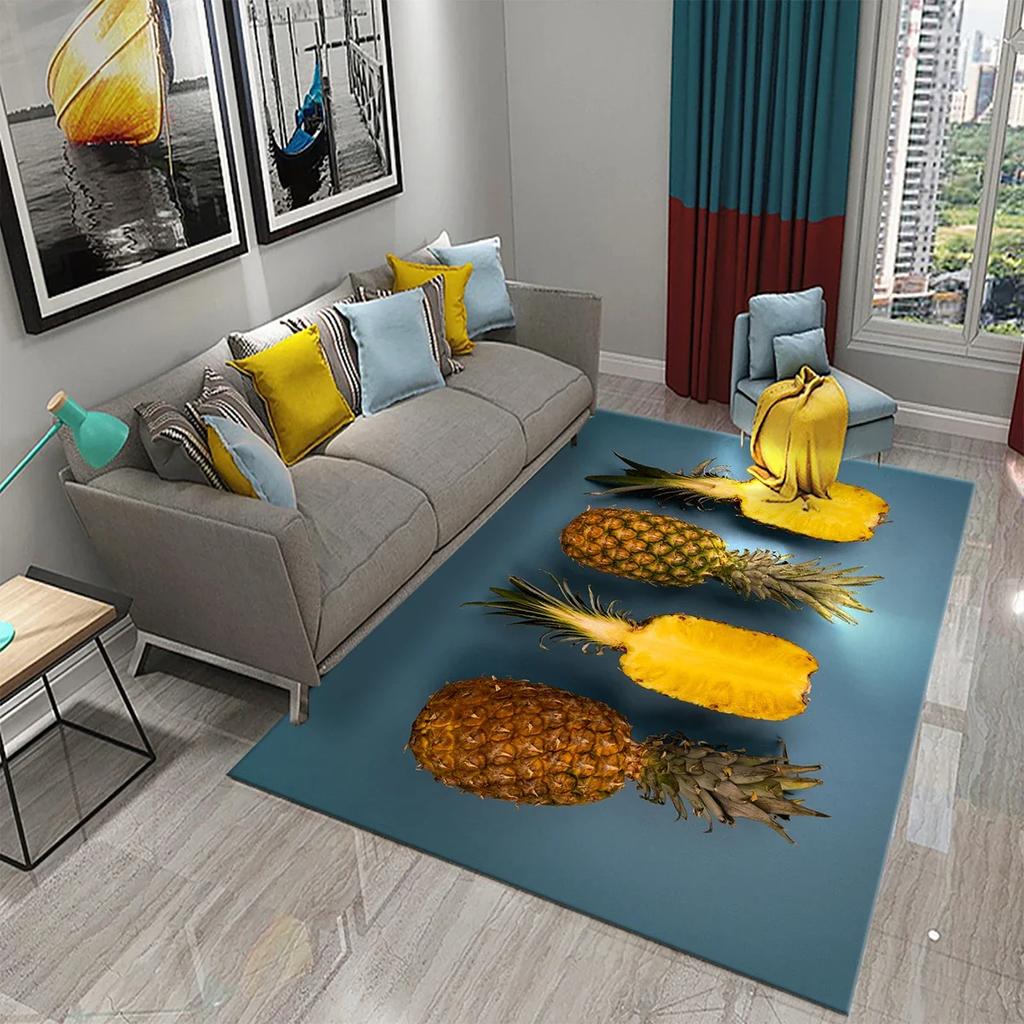 3D Lustiger Ananas Teppich Frisches Obst Muster Teppiche Wohnzimmer Teppich Kinderzimmer Bodenmatte Teppich Fenster Bettseite Heimdekor