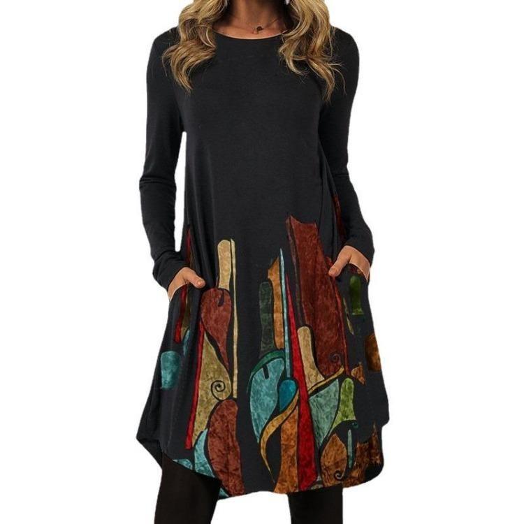 Fashion Women Casual Long Sleeve O Neck Dress for Spring Autumn S