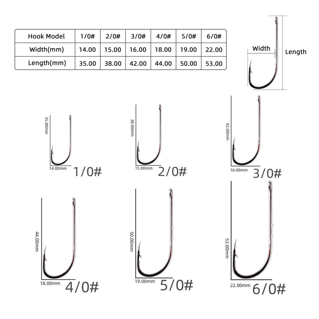 100pcs High Carbon Steel Barbed Fishing Hooks with Ringed Shank, Double Back, Long Shank, Straight Eye for Sea Fishing