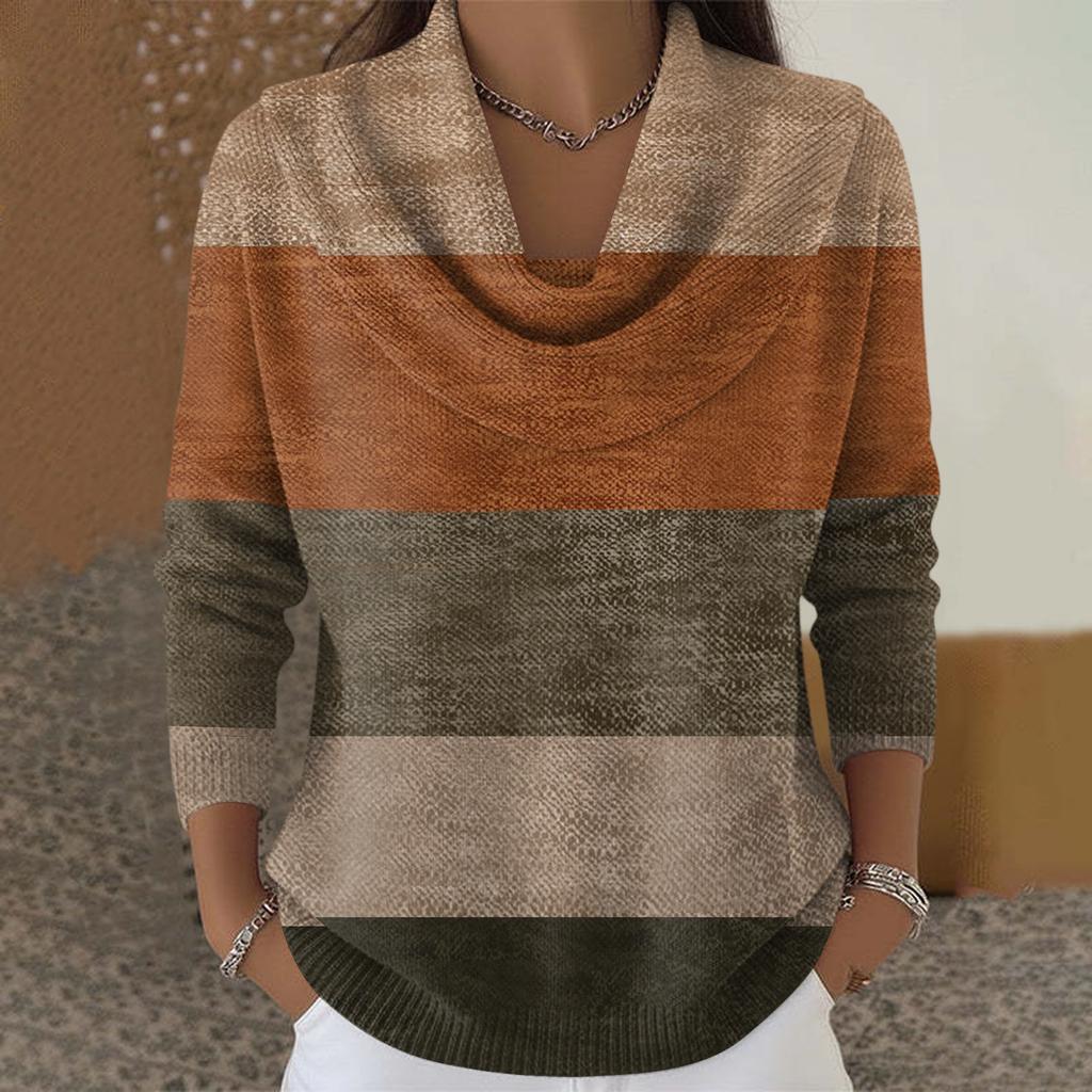 Women's Casual And Fashionable Round Neck Long Sleeved Printed Top Sweater