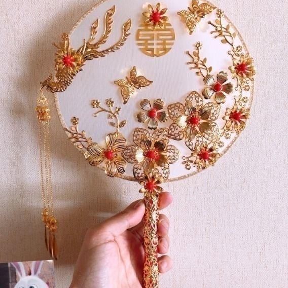 Handmade Chinese Xiuhe Style Wedding Bouquet Fan