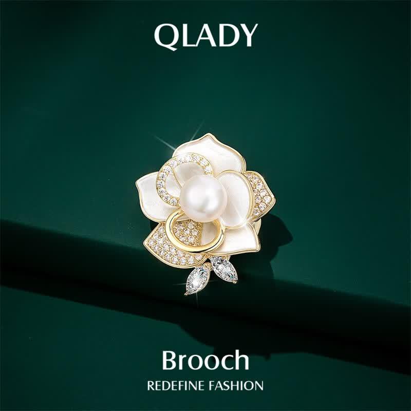 Qlady Camellia Freshwater Pearl Brooch