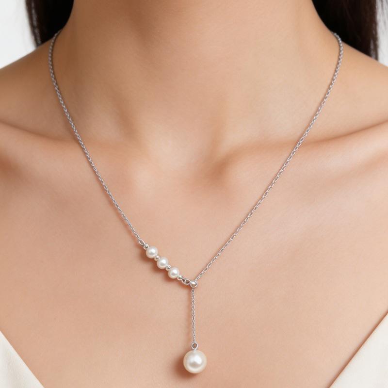 S925 Sterling Silver Adjustable Pearl Necklace - Women's Fashion Clavicle Chain