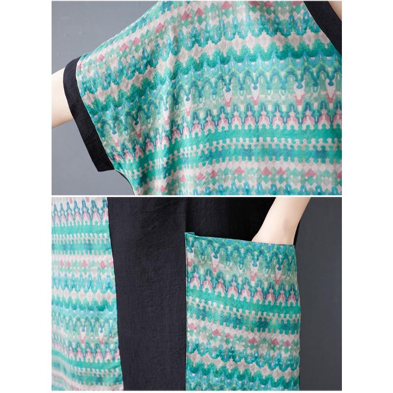 Dimanaf 2025 Women New Summer Plus Size Dress Loose Bohemian Printing Pocket Basic Casual Long Dress Oversized