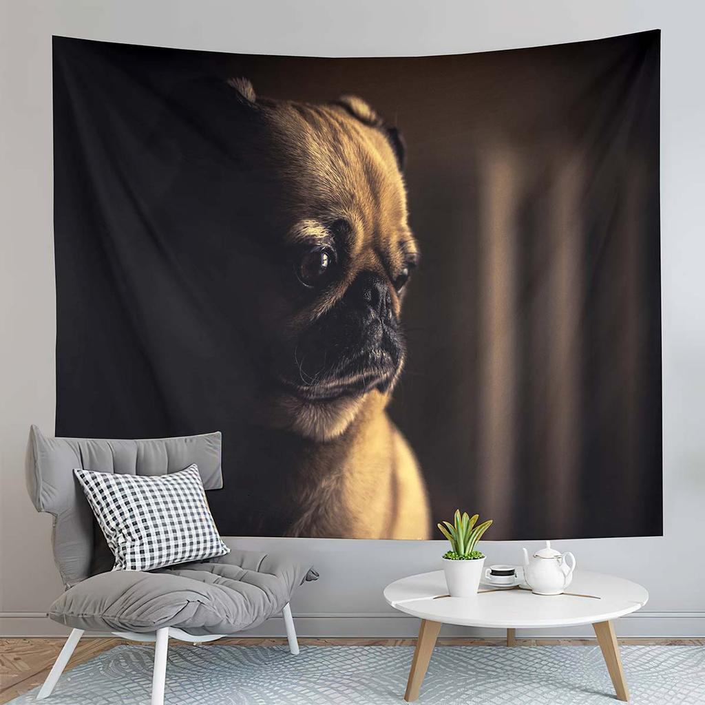 Cute Pug Dog Tapestry Animals Illustration Tapestry Dazed Puppy Tapestry Wall Hanging Tapestries Art Living Room Bedroom Dorm